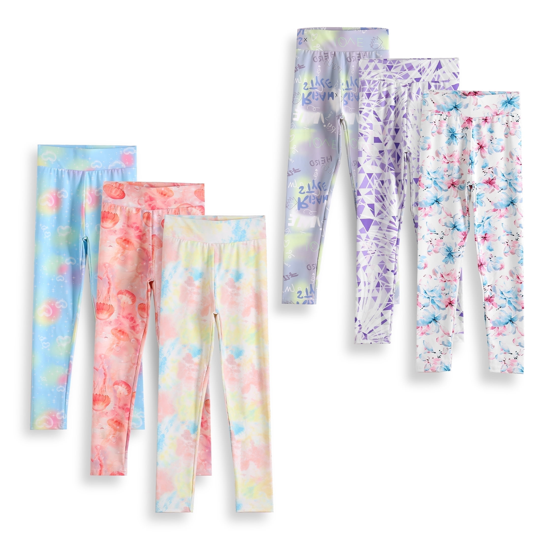 Chicduo Girls Printed Leggings Casual Yoga Leggings for Kids, 6 Pieces, Suitable for 4-12Y.
